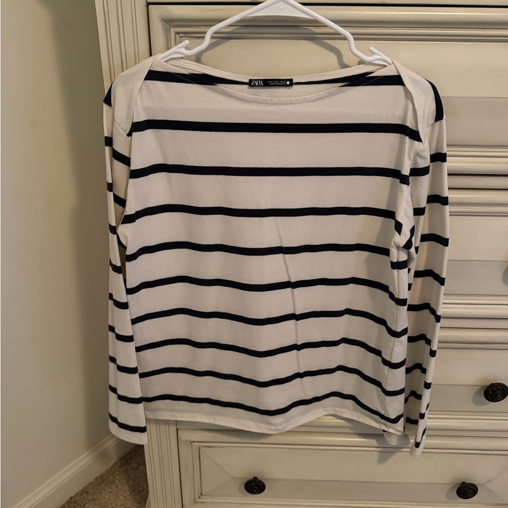 Zara Navy and White Striped Top